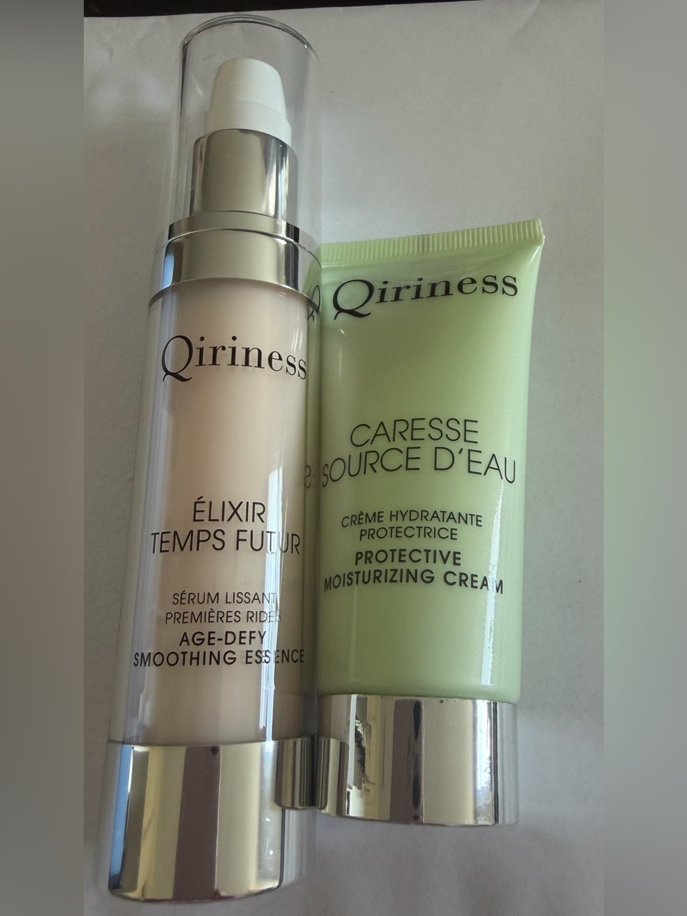 NWT Qiriness Age-Defy Serum & Protective Moisturizing Cream Set. French/Korean
